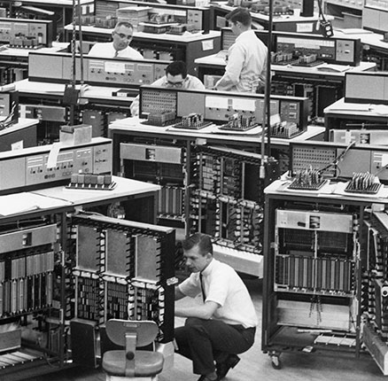 IBM System/360 Model 20 computers - here undergoing final testing at the plant - are the smallest computer of its type that provides the power and versatility of a stored-program computer with outstanding punched card handling capabilities, San Jose, CA