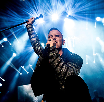 Skanderborg, Denmark. 07th, August 2019. Robbie Williams, the English singer, songwriter and musician, performs a live concert during the Danish music festival SmukFest 2019 in Skanderborg. (Photo credit: Gonzales Photo - Lasse Lagoni).