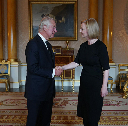 King Charles III shakes hands with Prime Minister Liz Truss during their first audience at Buckingham Palace, London, following the death of Queen Elizabeth II on Thursday. Picture date: Friday September 9, 2022