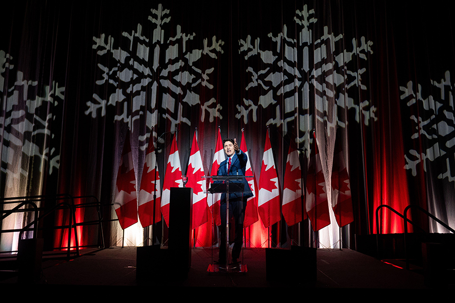 Prime Minister Justin Trudeau delivers a speech during a National Caucus holiday event in Ottawa, Canada.