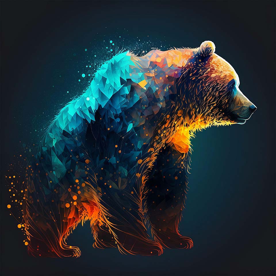 Colorful digital illustration of a bear in a modern style
