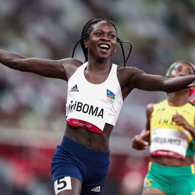 Christine Mboma (NAM), Silbermedaillengewinnerin im 200-Meter-Lauf der Frauen bei den Olympischen Sommerspielen 2020 (2021) in Tokio, Japan.