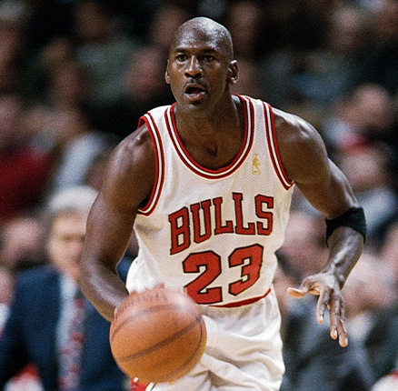Michael Jordan competing for the NBA Chicago Bulls.