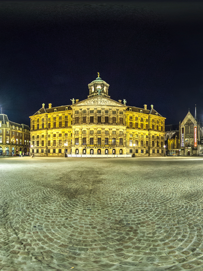 360 Degree Panoramic: Dam Square in Amsterdam by night