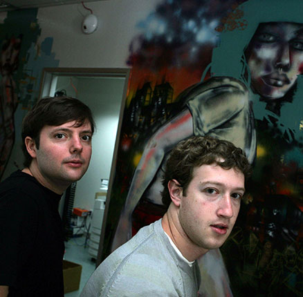 Matt Cohler (left) sits with Mark Zuckerberg, founder of Facebook.com in their office in Palo Alto, California, August, 26, 2005. Facebook.com is a networking tool for college students to meet people, re-connect with old friends, and arrange events.