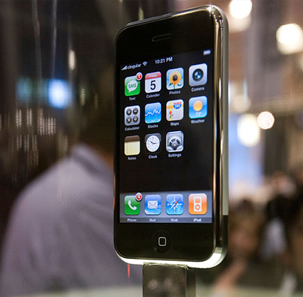 The Apple iPhone on display at the Macworld Expo 2007