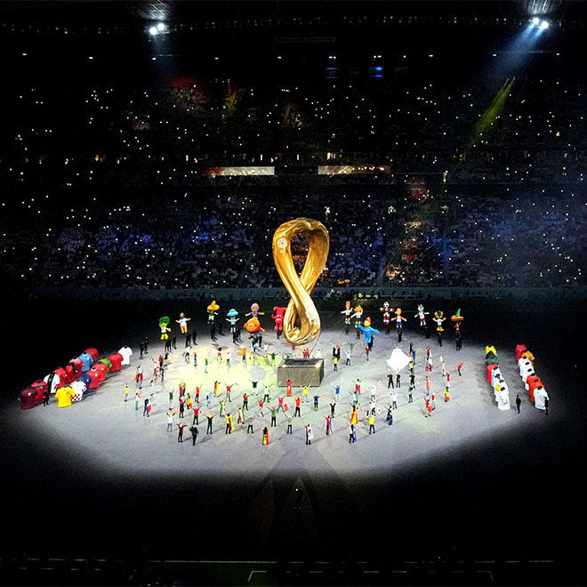 2KFWNFX - A general view during the opening ceremony of the FIFA World Cup 2022 at the Al Bayt Stadium, Al Khor. 