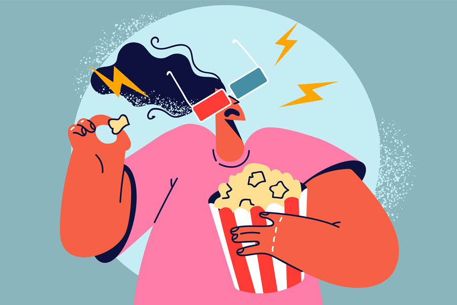 Woman in 3d glasses watch movie in cinema