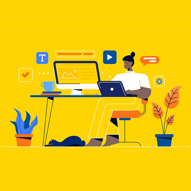 Grafico che crea interfacce web funzionali per siti web e app mobili.