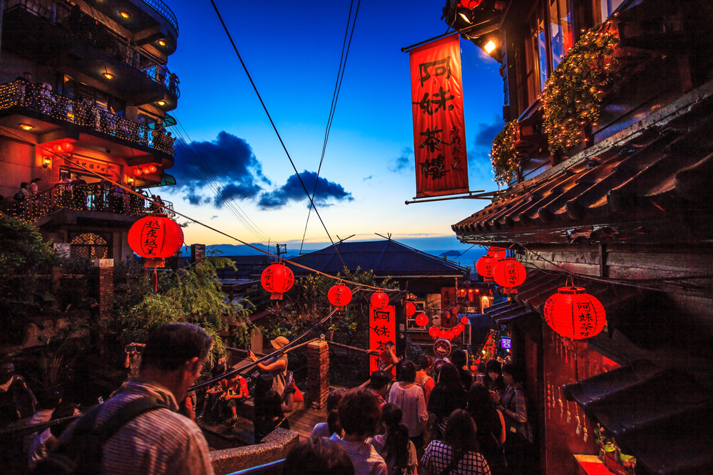 The seaside mountain town scenery in Jiufen, New Taipei City, Taiwan