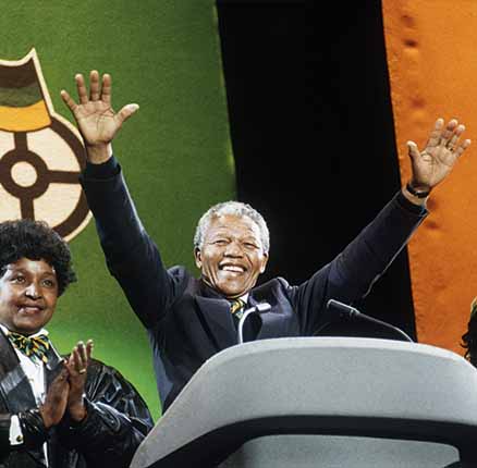 Nelson Mandela ANC President of South Africa at Wembley with his wife Winnie African National Congress February 1990 F W De Klerk dismantles apartheid in South Africa.
