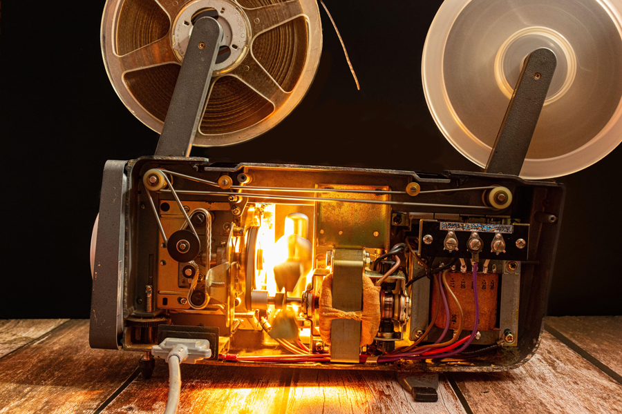 Interior of a working 8mm film projector