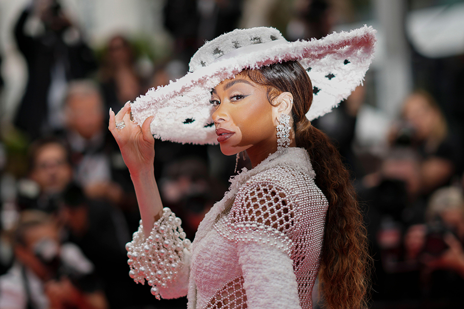 Winnie Harlow poses for photographers upon arrival at the premiere of the film 'The Apprentice' at the 77th international film festival, Cannes, France.