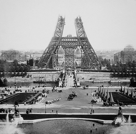 photography 19th century , the Eiffel Tower at Paris under construction 