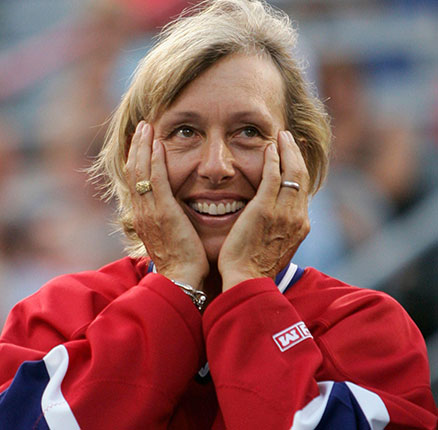 Tennis player Martina Navratilova smiles as she is honored in a ceremony at the Rogers Cup tennis tournament in Montreal, August 19, 2006. REUTERS/Shaun Best (CANADA)