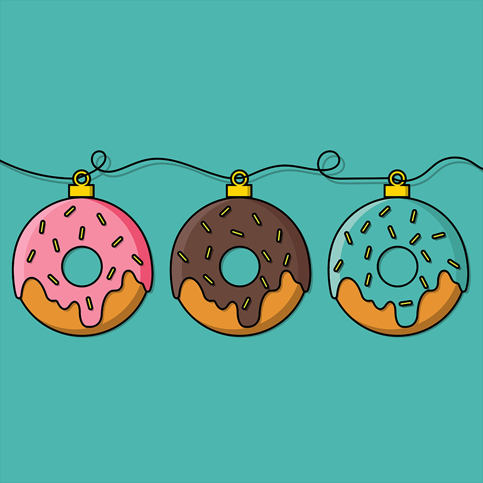 Donut decoration for Christmas tree. Flat design vector illustration.