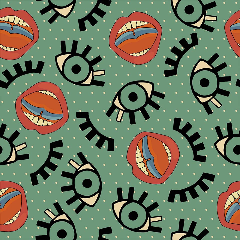 Seamless pattern with Pop Art elements of eyes and lips. Fashionable comic vector retro illustration.