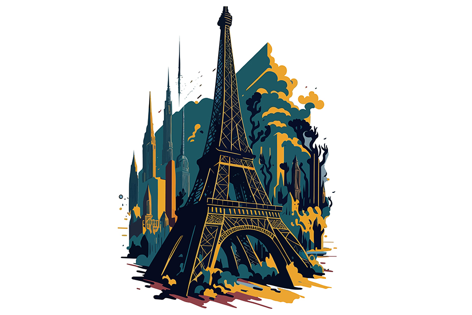 Eiffel tower french iconic famous architectural vintage design vector illustration