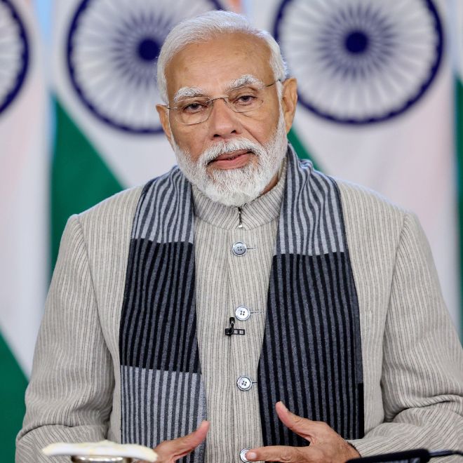  Premierminister Narendra Modi spricht per Videobotschaft zur Pali Sansad Khel Mahakumbh, am Samstag.