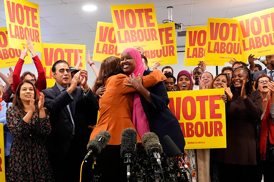 Education Secretary Lucy Powell (left) with newly elected MP Sagal Abdi-Wali who won the Holborn and St Pancras by-election