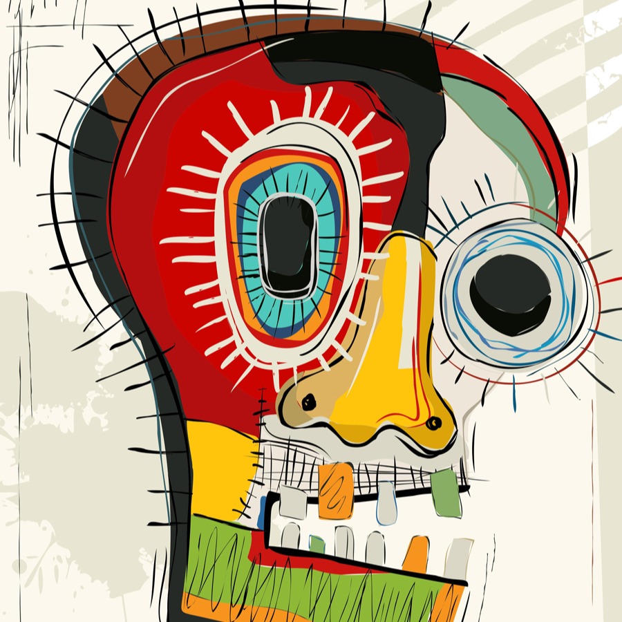 Dia de los Muertos card skull, abstract art colorful vector card