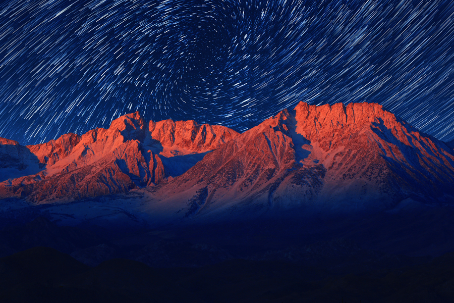 Vortex Night Exposure Star Trails of the Sky in Bishop California