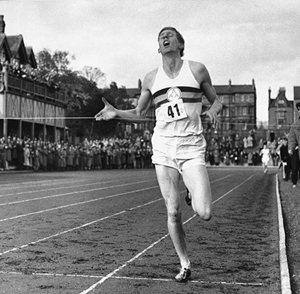 British Athlete Roger Bannister breaks the tape to become the first man ever to break the four minute barrier in the mile at Iffly Field in Oxford, England. With the 60th anniversary approaching, Bannister, now 85.