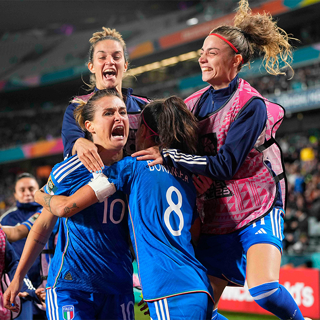 2RDYD3P - Eden Park, Auckland, New Zealand. 24th July, 2023. Cristiana Girelli (Italy) celebrates the teams first goal during a Group G