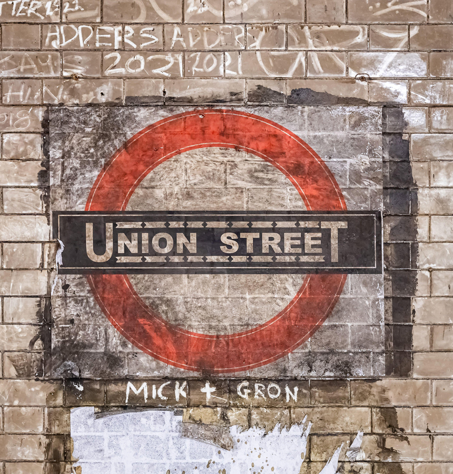 Kingsway Tram Tunnel sign on a wall, London