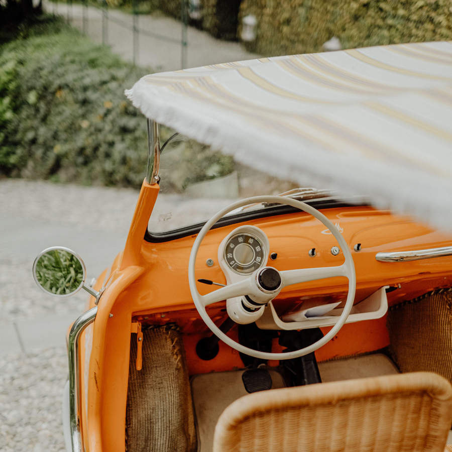 Classic Italian vintage convertible car, retro design and Mediterranean atmosphere