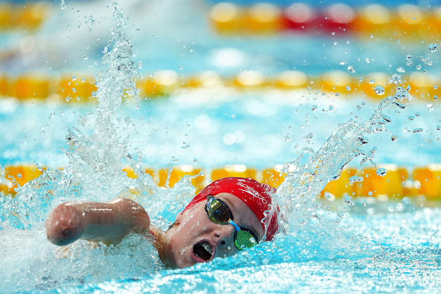 Brooklyn Hale aus England während des Vorlaufs 1 über 100 m Freistil der Frauen (Klasse S9) im Tollcross International Swimming Centre am sechsten Tag der Commonwealth-Spiele 2026 in Glasgow. Aufnahmedatum: Mittwoch, 29. Juli 2026.