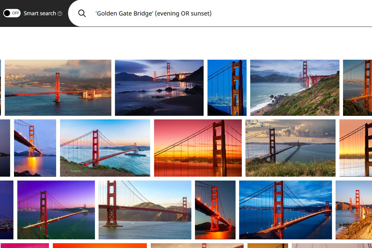 17�Թ����� Keyword Search results page displaying Boolean operator search results for a specific landmark at golden hour