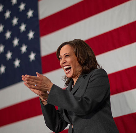 Ankeny, Iowa, USA. 23rd February, 2019. U.S. Senator Kamala Harris speaks during a town hall campaign event at the FFA Enrichment Center on the campus of the Des Moines Area Community College (DMACC) in Ankeny, Iowa, USA.