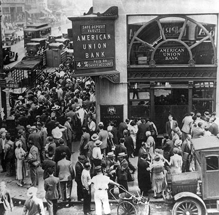 Crowd at New York's American Union Bank during a bank run early in the Great Depression, The Wall Street Crash of 1929, also known as the Stock Market Crash 1929 or the Great Crash, was a major stock market crash that occurred in late October 1929