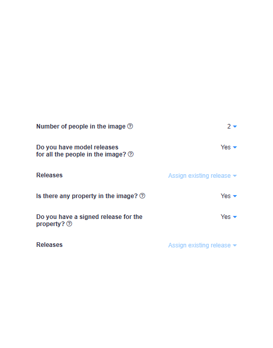 Capture d'écran d'Alamy Image Manager montrant où mettre à jour les informations indiquant si vous avez une autorisation de modèle ou de propriété