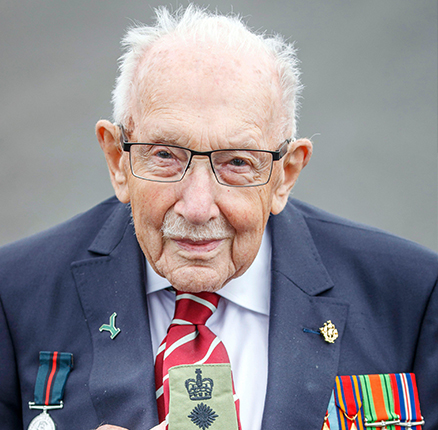 File photo dated 03/08/2020 of Captain Sir Tom Moore holding an honorary Colonel badge in appointment for the Army Foundation College during a visit to the Army Foundation College in Harrogate