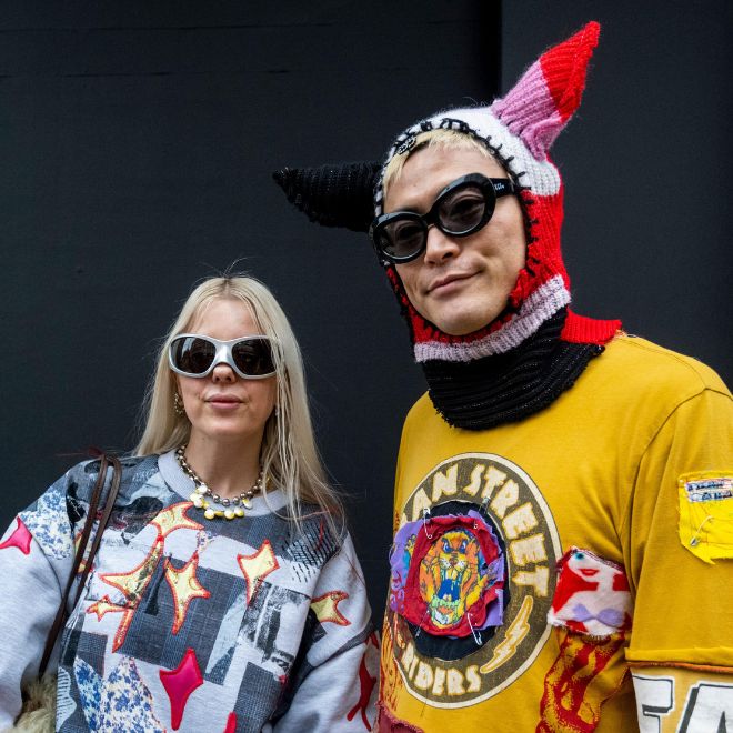 Fashionistas outside the NewGen space at the Old Selfridges Hotel for the opening day of London Fashion Week (LFW) where creations for Autumn/Winter 2023 