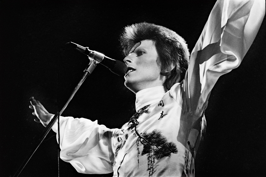 David Bowie performs live on stage at Earls Court Arena on May 12 1973 during the Ziggy Stardust tour